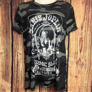 LUCKY BRAND JEANS JANIS JOPLIN KOSMIC BLUES CONCERT CAMO T SHIRT SMALL